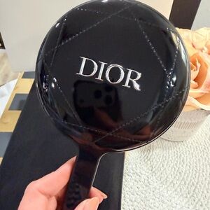 Dior Patent Quilted Black Handheld Mirror with velvet dust bag - NIB